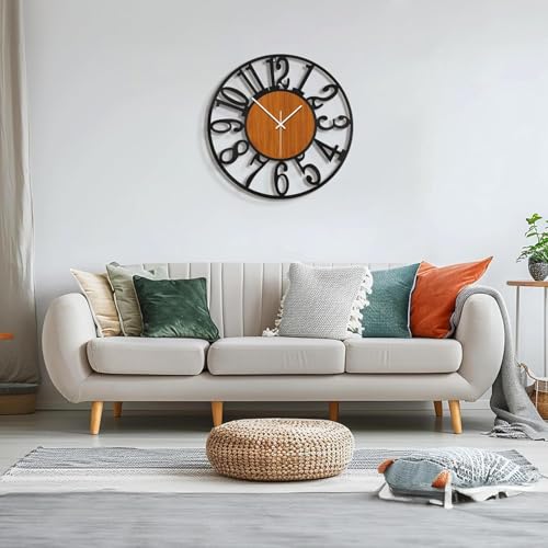 Image of PRAMUKH FASHION Wall Clock Stylish Metal Analog Wall Clock for Living Room, Bedroom, Office, Kitchen, Home and Hall | Antique Fancy Big Size Modern Wall Watch (ST-57, 14 INCH)