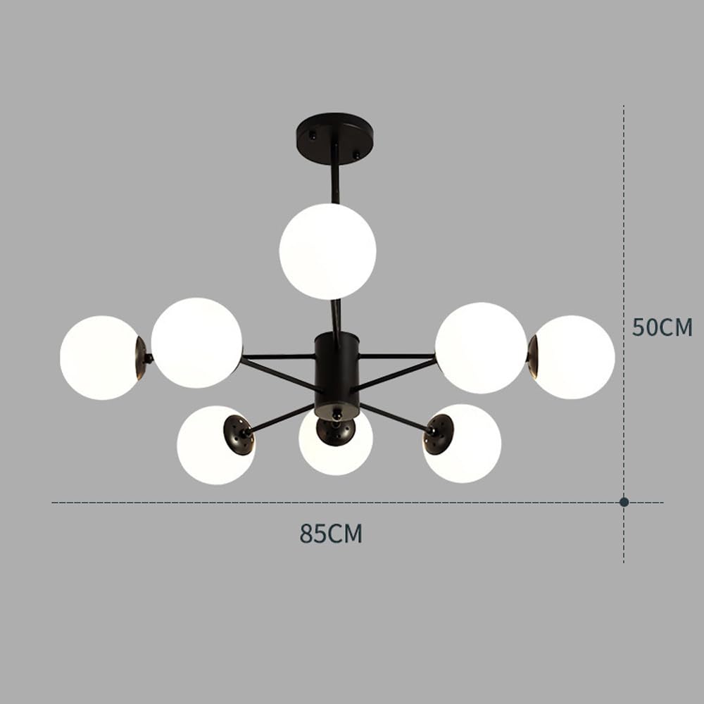 Mid-Century Modern 8-flammiger Sputnik-Kronleuchter, weiße Milchglasschirme, schwarze Industrie-Deckenleuchte, mattierte Bubble-Gold-Pendelleuchte für Wohnzimmer, Esszimmer, Schlafzimmer, Küche