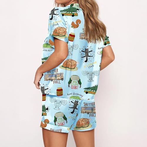 It's A Beaut Clark Christmas Vacation Allover Print Lounge Sleep Pajama Set, Griswold Christmas Griswold Co Set, Christmas Tree Farm White4