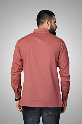 Image of Men's Cotton Regular Short Kurta | Casual & Ethnic Wear with Long Sleeve