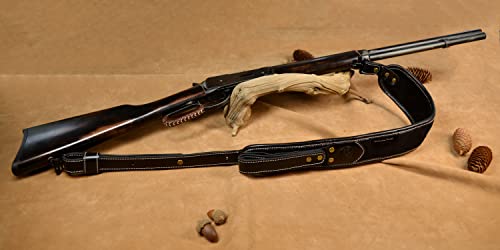 Crazy Horse Buffalo Cowhide Leather Rifle Gun Sling, Padded Handmade Gun Straps(Black + Swivels) #TOP3