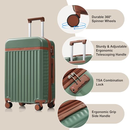 Image of Hardshell Luggage, Lightweight Suitcase with Spinner Wheels, GREEN+USB