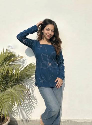 Image of ANNI Designer Cotton Short Kurti for Women | Stylish Kurti | Short Kurti Top | Casual Kurta for Women | Comfortable Cotton Kurtis for Womens