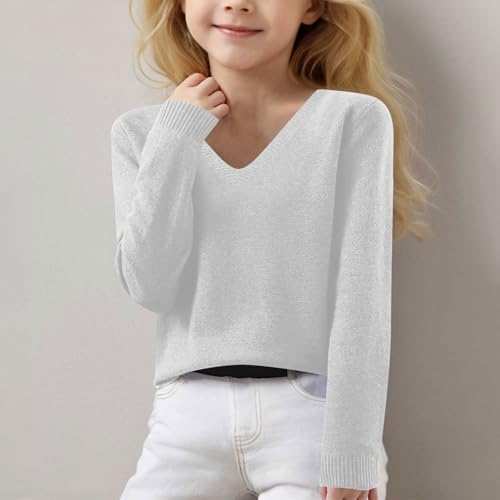 Toddler Girl's Cashmere Sweaters Long Sleeve Soft Warm Pullover Sweater V Neck Cozy Knit Jumpers Sweater 6-15 Years2