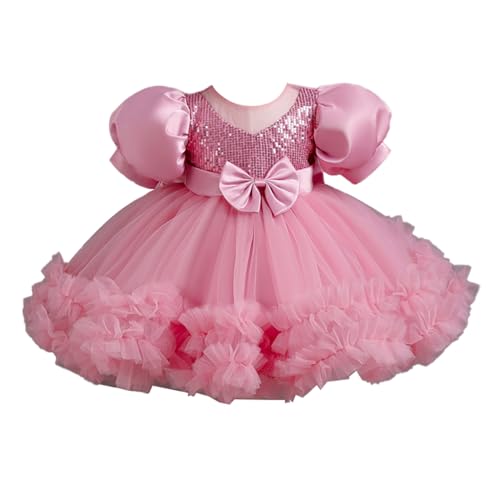 Kaerm Toddler Girls Puff Sleeves Tulle Bowknot Ball Gown Wedding Birthday Party Princess Dress Pink C 18-24 Months