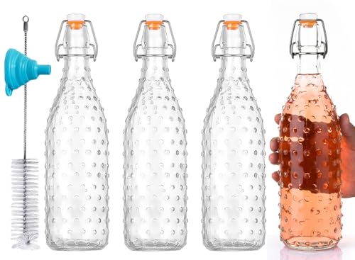 AXIM Botellas de vidrio con tapa abatible con tapón, botellas de vidrio con tapa abatible de 32 onzas/1 litro para preparación, kombucha, bebidas, cerveza, vinagre, refrescos, batidos, kéfir, jugos