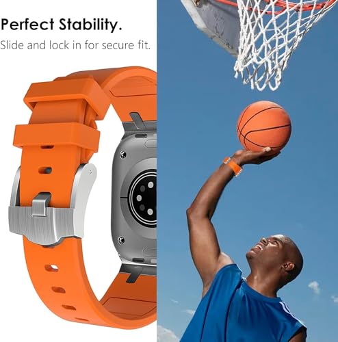 Image of Compatible Apple Ultra Watch Band 49mm 45mm 44mm 42mm Liquid Silicone Design Strap with Stainless Steel Adapter for iWatch SE Series 9 8 7 6 5 4 3 2 and Ultra for Men and Women
