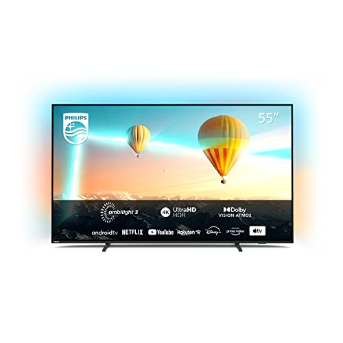 Philips PUS8007, Smart TV LED 4K UHD 55 Pollici, High Dynamic Range (HDR), Dolby Atmos, Immagini e Audio Come al Cinema, Design Sottile, 60Hz, Ambilight, TV Android, Assistente Google