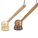 FOLI Dish Scrub Brushes Bamboo Handle Wooden Cleaning Scrubbers Brushes Stiff Bristles for Washing Kitchen Cast Iron Pan Pot (2PCS with Sisal Bristles & Palm Bristles with Long Handle)