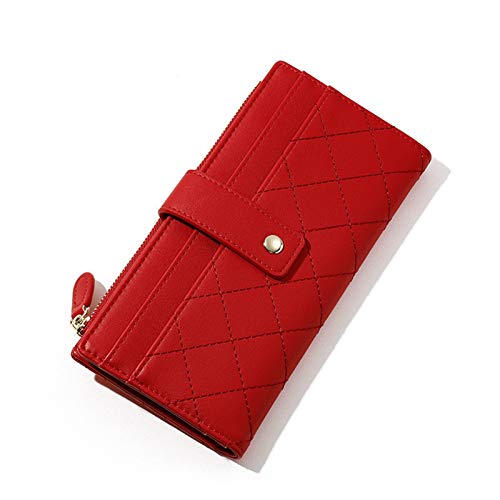 Preisvergleich Produktbild Serious Lamp Bifold Brieftasche Damen Leder Lange Geldbörse Telefon Reißverschluss Handtasche Button Clutch Bag,Rot