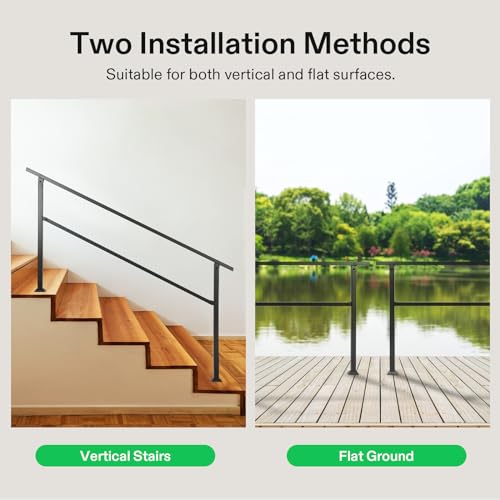 Image of VIVOSUN 2-Pack Outdoor Handrail, 5 Step Stair Handrail, 69 inch x 36 inch Fits 1 to 5 Steps, Wrought Mattle Iron Handrail for Concrete Steps, Porch Steps, One-Step Assembly, 2 Packs, Black