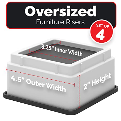 Iprimio Bed Risers - Square, 2 Inch Lift, Heavy Duty, 4 Pack, Up To 10000Lbs - Bed Raising Blocks, Furniture Risers - Safe, Sturdy Bed Lifts For College Dorm Rooms, Couches, Tables, Desk Riser #TOP1