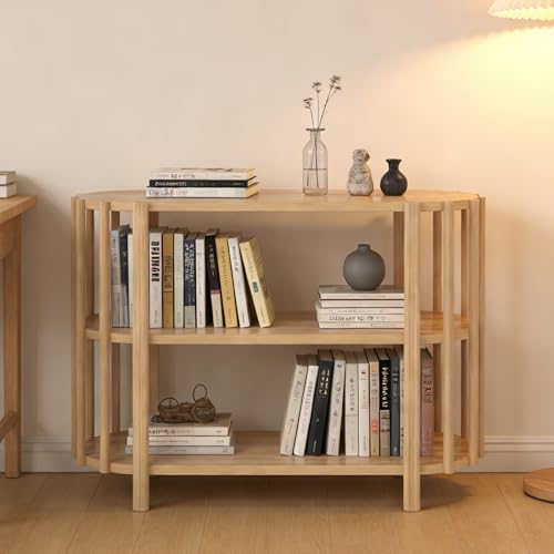 WODHMIEY Couchtisch Oval Wohnzimmertisch Skandinavisch Modern Beistelltisch Schmal 3 Etagen Ablage Konsolentisch Flur Sofa Ablagetisch Dekotisch Schmaler Tisch für Wohnzimmer Kleine Räume (Holzoptik)