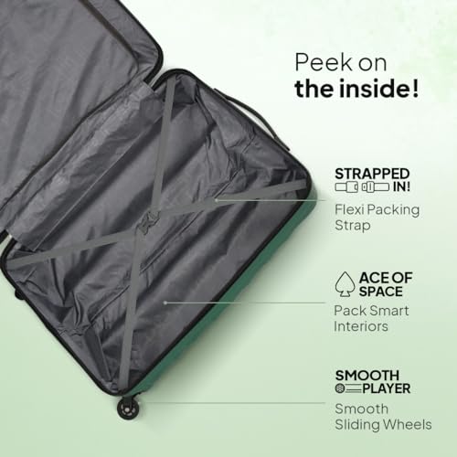 Image of American Tourister Polycarbonate Barcelona 55 Cms Small Spinner 4 Wheels Hardside Cabin Suitcase with A 3-Digit Combination Lock & Pack Smart Interiors- Forest Green, H-40 Cm