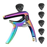 SDREAM Capo For Acoustic Electric Guitar 6 String - One Hand Quick Change Capo for Banjo Classical Guitar Bass Ukulele Mandolin with 5 Picks