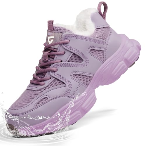 KOIFISH Zapatos de Seguridad Mujer Invierno Impermeable Zapatillas de Trabajo con Punta de Acero Antideslizantes Comodos Calzado Seguridad con Forro Térmico Morado 39