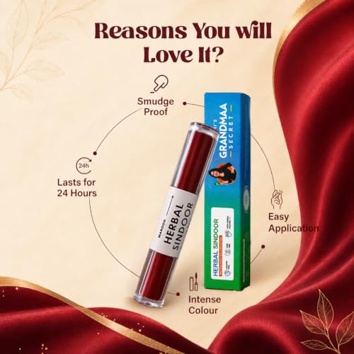 Image of NIDHI'S GRANDMAA SECRET Herbal Sindoor with Rosemary & Curcumin Extracts | Reduces Scalp Itchiness & Irritation | Mercury & Lead-Free | Smudge Proof Dual Liquid Sindoor Red & Maroon | 5mL