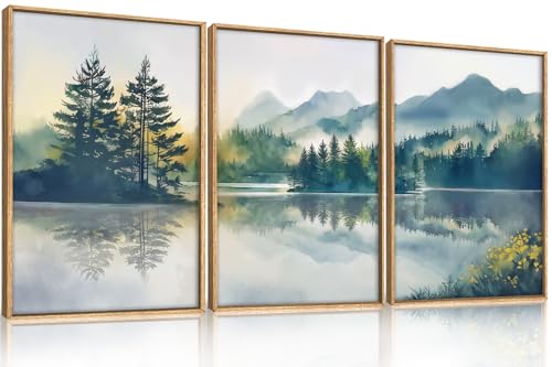 HPNIUB Large Green Mountain Framed Canvas Wall Art Set, Nature