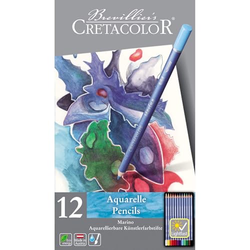 Image of Brustro Artists 25% Cotton Wiro Bound Watercolour Pad (300 GSM,A5,Cold Pressed,12 Sheets) with Cretacolor Marino Aquarelle Watercolor Pencil (Set of 12)|Ideal for Drawing,Painting,Dry and Wet