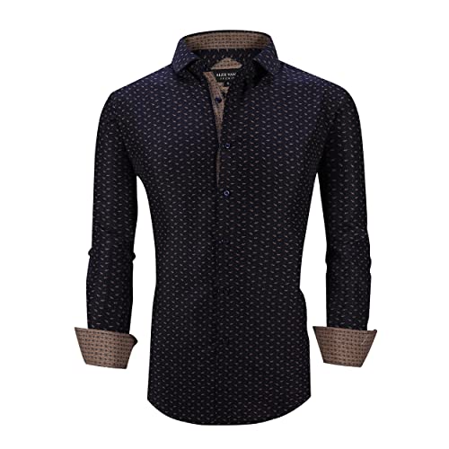 Alex Vando DRESS SHIRTS FOR MEN Mens Printed Dress Shirts Long Sleeve Regular Fit Button Down Shirt,Black 402,M thumb #1