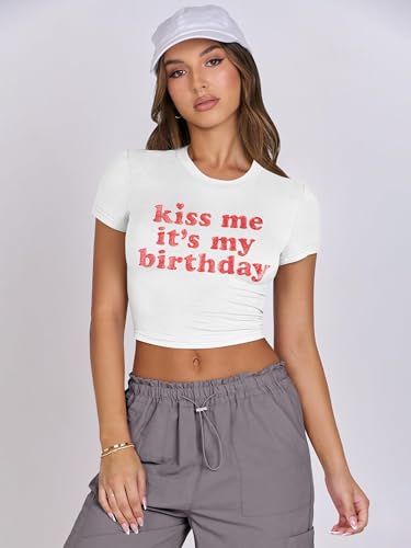 Birthday Shirts for Women Kiss Me Its My Birthday Shirt Crop Top Glitter Graphic Birthday Squad Shirts Birthday Party Tops3
