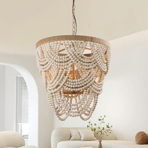 20 Inch Rustic Chandeliers Farmhouse Wooden Beaded Chandelier Lights