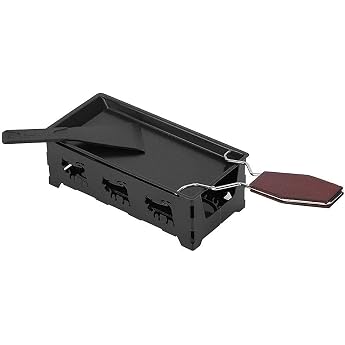 MAGT Mini Raclette Grill Non-Stick Cheese Raclette Rotaster Oven with Foldable Wooden Handle Table Grill Cheese Spatula Non-Stick Cheese Grill Plate Accessories Grill Tool for Household Kitchen Black
