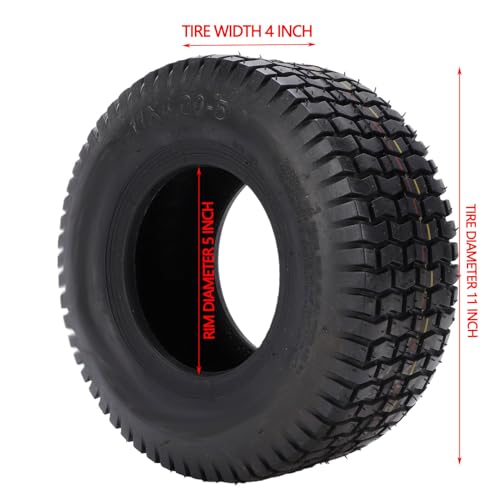Yctze Neumático para Cortacésped 11x4.00-5 Juego de 2 Neumáticos sin Cámara 11x4.00-5 Construcción de 4 Capas Diseño de Banda de Rodadura de Nervaduras Rectas para Cortadora de Cé