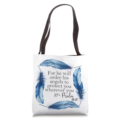Bolsa Tote Azul con versículo bíblico Salmo 91:11