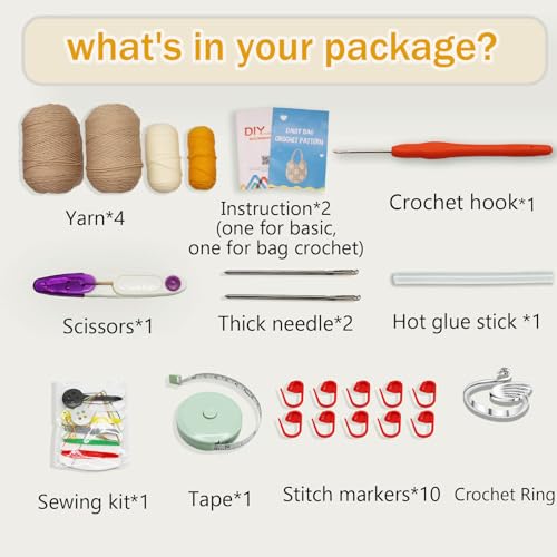 Uongeod Crochet Kit for Beginners Daisy Tote Bag DIY Granny Square Knitting Kits of Daisy Tote Bag with Step-by-Step Video Tutorials Crochet Kit Beginners for Adults - Thumbnail 2
