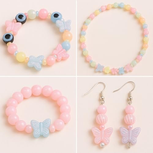 Image of ambitieux Bracelet Making Craft Kit 12 Types of Colorful 400+ pcs of Plastic Beads with Elastic -(Colorfull with 8 mm) (Multicolor 4)
