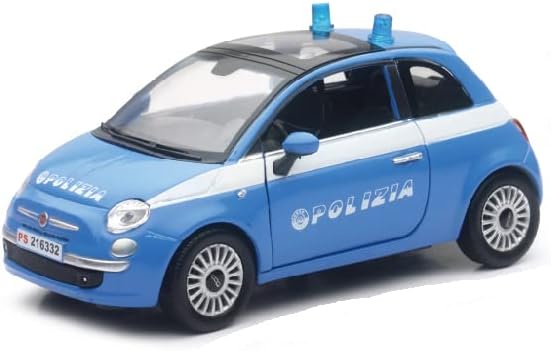 New Ray Car Fiat 500 Police 1:24-NEW-71353, 71353, Blue, 10.6 x 25.2 x 11.8 cm
