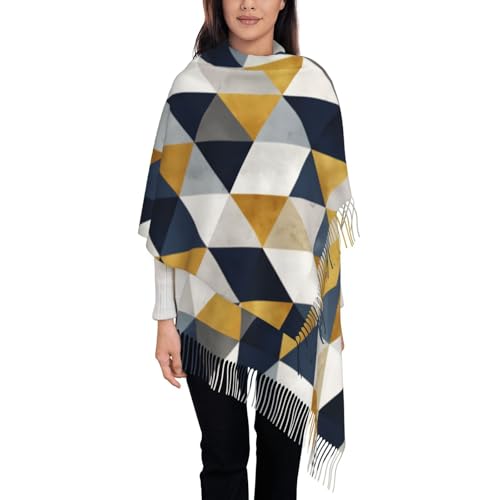HZCRAES Bufanda Mujer Invierno Grande Largas Pañuelos Chal Fular Con Borlas Caliente Suave Chal Geometría Triangular Moderna De Amarillo Mostaza Manta Moda Mantón Estolas Cálido Ligero Bufandas
