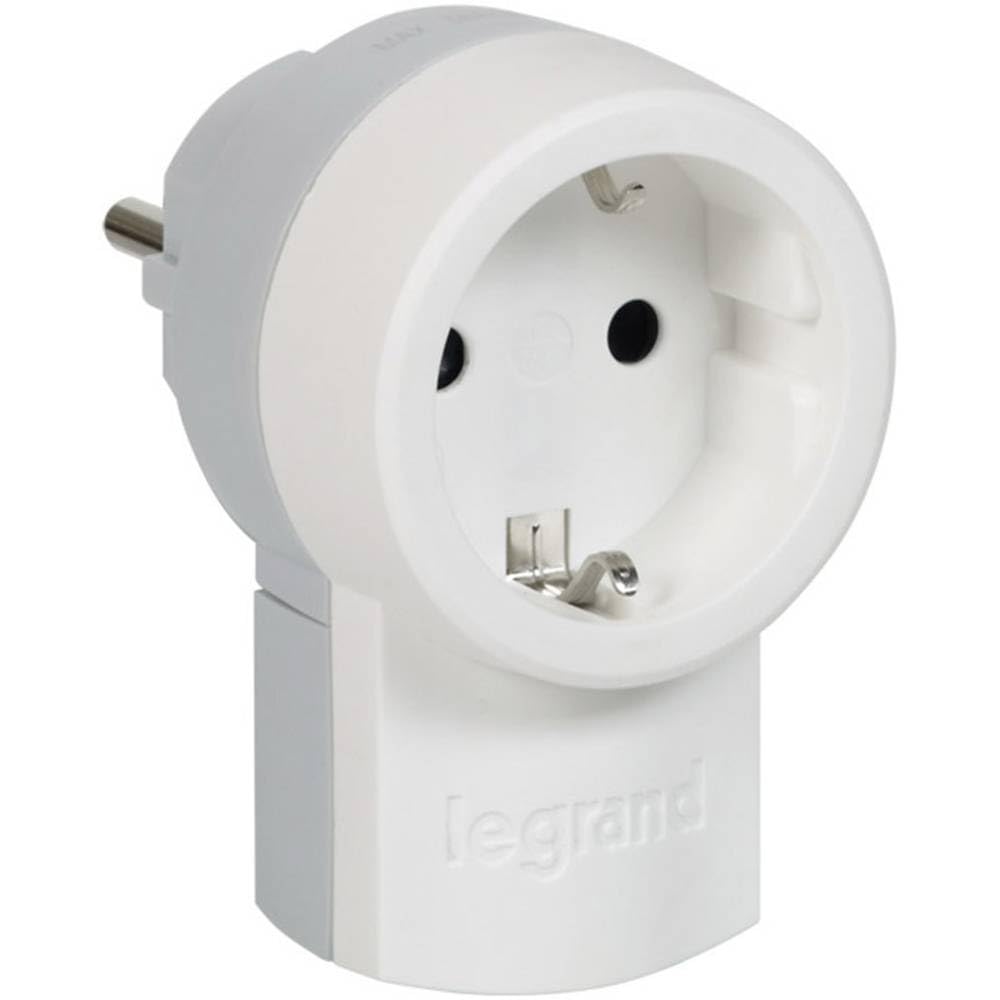 LEGRAND, Schutzkontakt-Stecker mit Steckdose, Doppelfunktionsstecker, Deutscher Standard, 2P + E, 16 A, 230 V, max. 3680 W, mit Kabelanschluss bis 3 x 1.5 mm², Farbe: Weiß/Grau, 050462