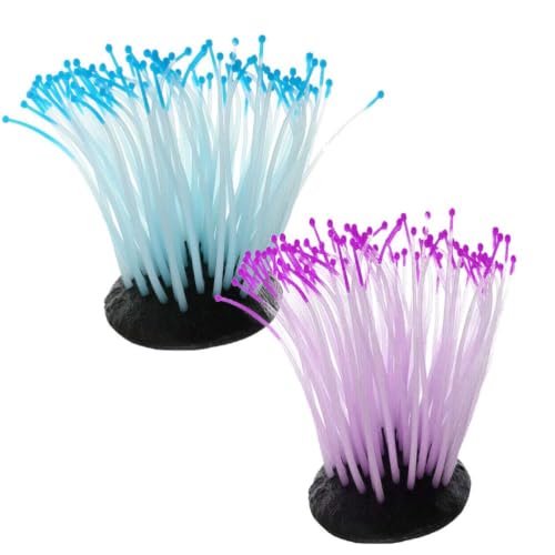 Image of 2PCS Artificial Silicone Anemone Coral Plant Glowing Fish Tank Decor | Artificial Soft Glow Aquarium Decorations,Silicone Simulation Sea Anemone Coral Ornament for Fish Tank Decor