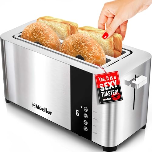 Comparison: Best Lofter Toaster 4 Slice 4 Mueller UltraToast Full Stainless Steel Toaster 4 Slice, Long Extra-Wide Slots for Bagels and Waffles, 6 Browning Levels, LED Display, Cancel/Defrost/Reheat Functions & Removable Tray, Kitchen Gadgets