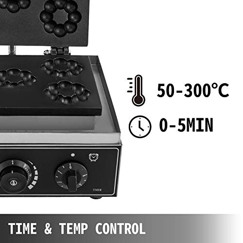 VBENLEM 110V Commercial Donut Machine Plum Flower 5 Holes Double-Sided Heating 50-300℃, Electric Doughnut Maker 1500W, Non-stick Waffle Iron Teflon-Coating Professional Kitchen (Depth:0.55\",Dia:2.95\")