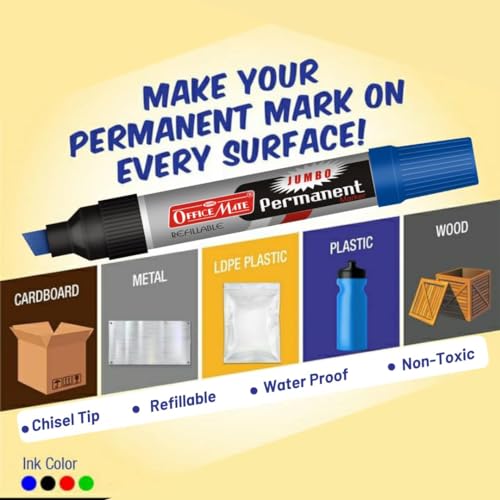 Image of Soni Officemate Jumbo Permanent Marker | Pack of 2 (Blue) | Waterproof, Quick-Drying | Jumbo Barrel | Refillable & Low Odor | 10mm Tip