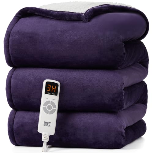 Image of EHEYCIGA Heated Blanket Electric Blanket Twin - Heating Blanket with 9 Heating Levels & 10 Hours Auto Off, Soft Cozy Sherpa Washable Blanket with Fast Heating, 62 x 84 Inches