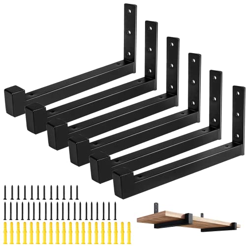 Supports d'étagère 6pcs,Supports muraux industriels, cadre de Support d'étagère robuste en forme de L adapté aux Supports d'étagères murales(noir)25cm Cover