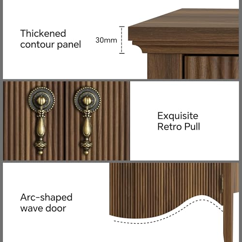 Image of FUSUNBAO Fluted Nightstand with Charging Station & 3 Drawers,Dresser Walnut