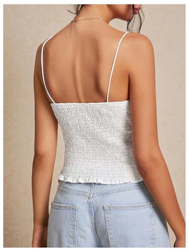 MakeMeChic Women's Summer Camisole Tops Crop Spaghetti Strap Frill Trim Sleeveless Eyelet Tank Top2