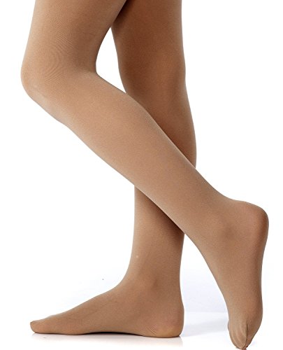 Girls' Opaque Microfiber Ultra Soft Hold & Stretch Dance Uniform Footed Tights Beige 8-102