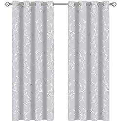 Cortinas Laminas Salon BUHUA Cortinas opacas gris y blanco con lámina plateada y aislante del calor, con ojales, 2 unidades, 245 x 132 cm (alto x ancho), cortinas térmicas para salón y dormitorio, protección contra el frío