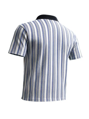 Image of The Indian Garage Co Men Boxy Fit Half Sleeves Vertical Striped Polo T-Shirt