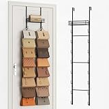 SWTYMIKI Over The Door Purse Organizer - Wall Mounted Handbag Organizer with 16 Hooks and Metal Basket, Hanging Purse Storage Rack Holds up to 16 Bags, Bag Rack Can Use As 1/2 Part, for Door, Closet