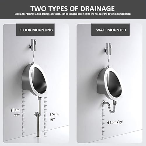 Orinal comercial para hombres, de acero inoxidable 304, montado en pared, con entrada superior, para baños públicos, alta eficiencia, para baño, garaje o bar (32 x 29 x 45 cm) miniatura 6