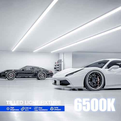 Image of Barrina 8FT LED Shop Light, 72W 10000LM 6500K, Clear Cover Linkable LED Tube Lights, Integrated T8 Light Fixture, V Shape Ceiling Lights for Garage, Warehouse, Workshop, 6 Packs