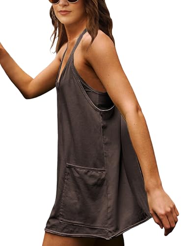 Image of Lianlive Women Athletic Mini Dresses Built-in Shorts Set Summer Sleeveless Sundress Hot Shot Mini Dress