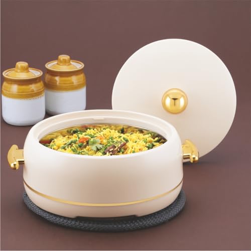 Image of Modware Atlantis Casserole 1500ml Elegant Design Premium Hot Pot, Retains Temperature for Hours, Insulated Inner Steel Casserole for Roti, Hot Box for Home, Chapati Box, Serving Bowl with Lid (Ivory)